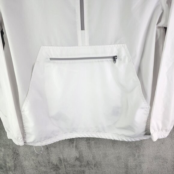 Mens White Charles River Apparel Hooded Pullover Jacket 1/2 Zip Windbreaker L - Picture 3 of 12